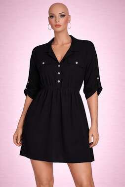Lucky Brand Black Shirtwaist Mini Dress with Roll-Tab Sleeves